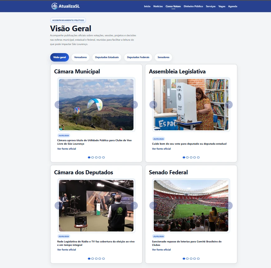 Tela de notícias do projeto AtualizaSL