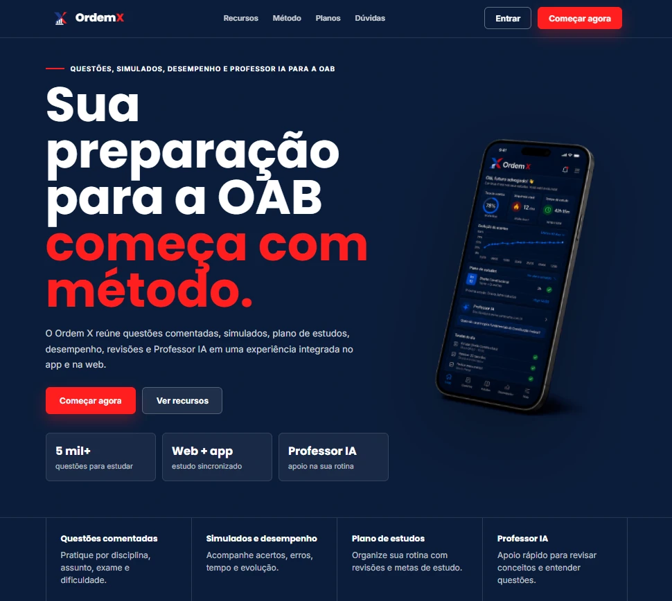 Página inicial da versão web do OrdemX